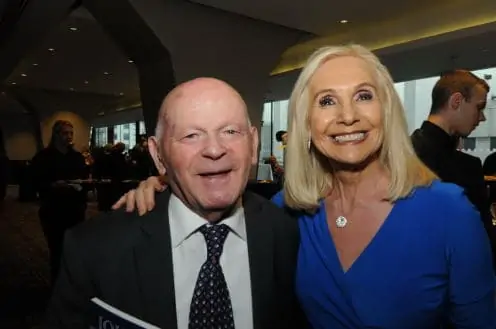 Photograph of Sir Ben Helfgott and Angela Cohen at the 2017 '45 Aid Society Annual Commemoration Dinner, London, UK.