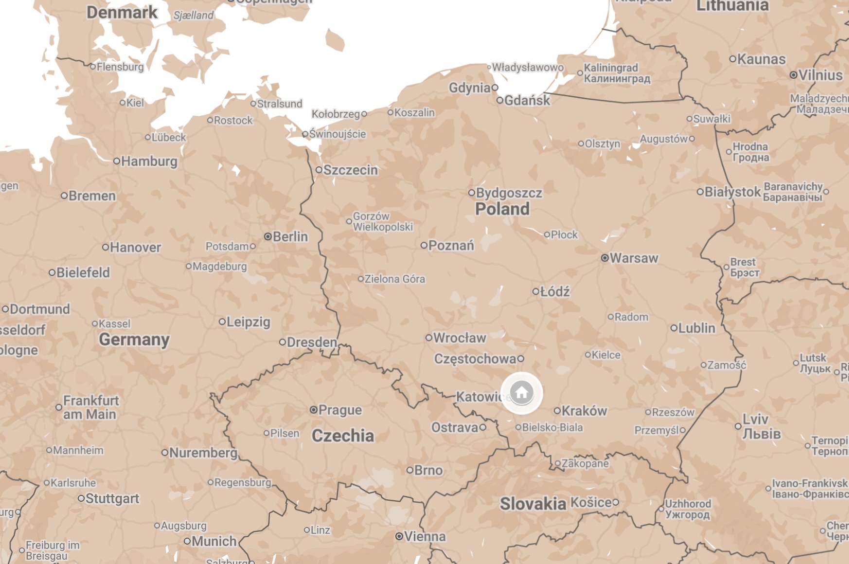 Map of Bedzin, Poland.