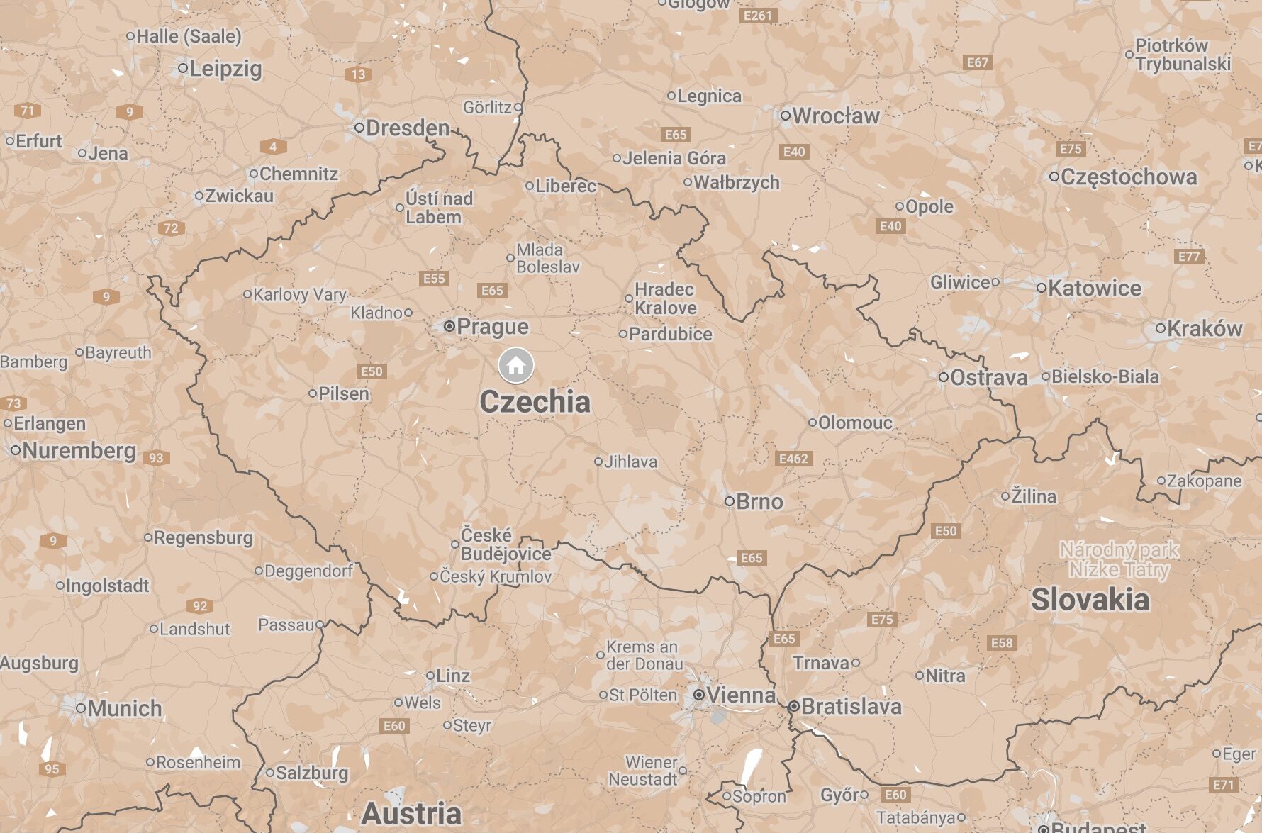 Map of Bohemia, Czechia.