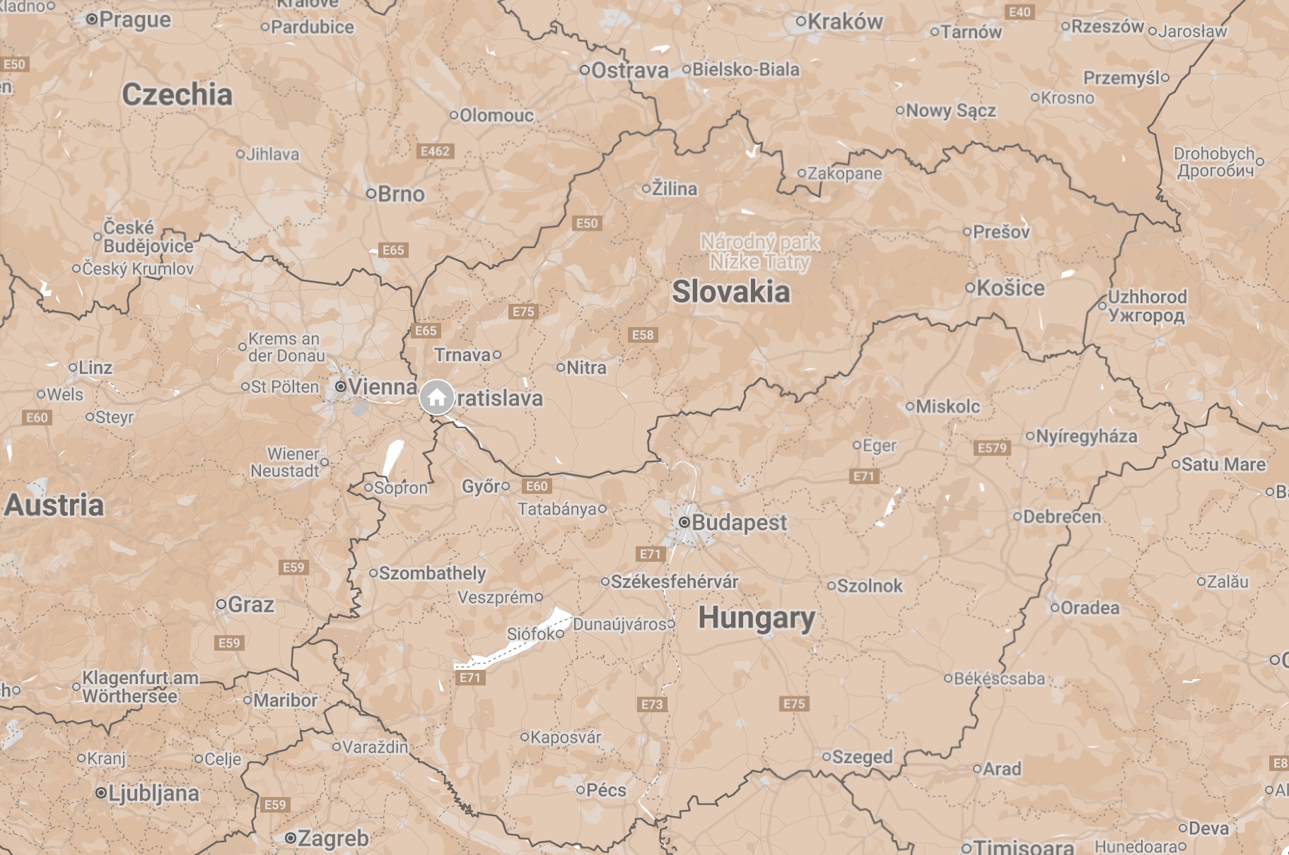 Map of Bratislava, Slovakia.