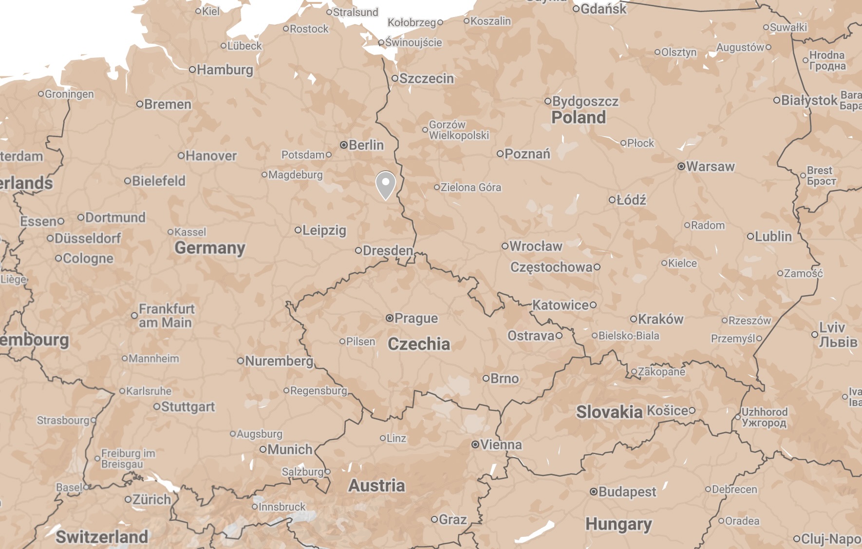 Map of Cottbus, Germany.