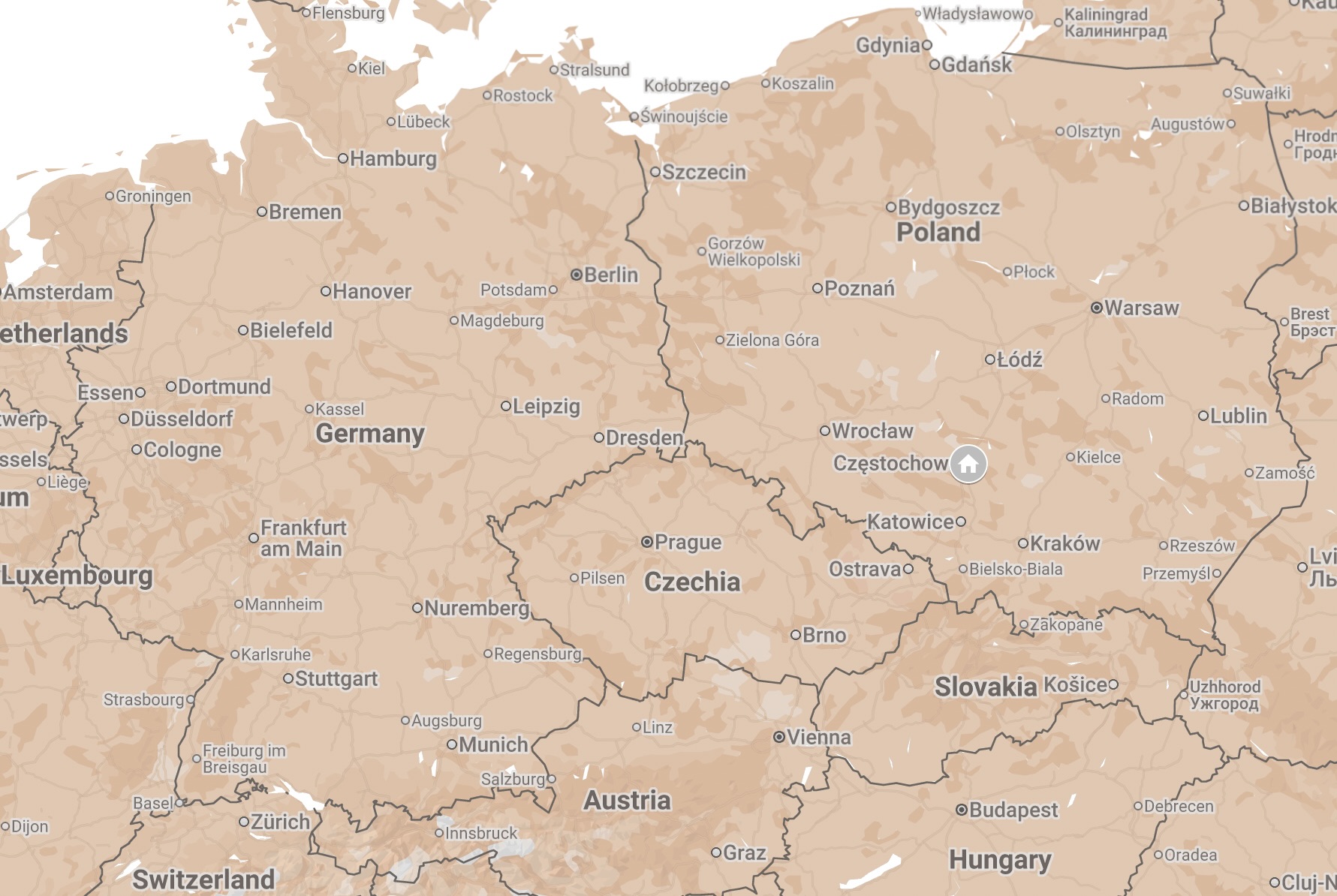 Map of Czestochowa, Poland.