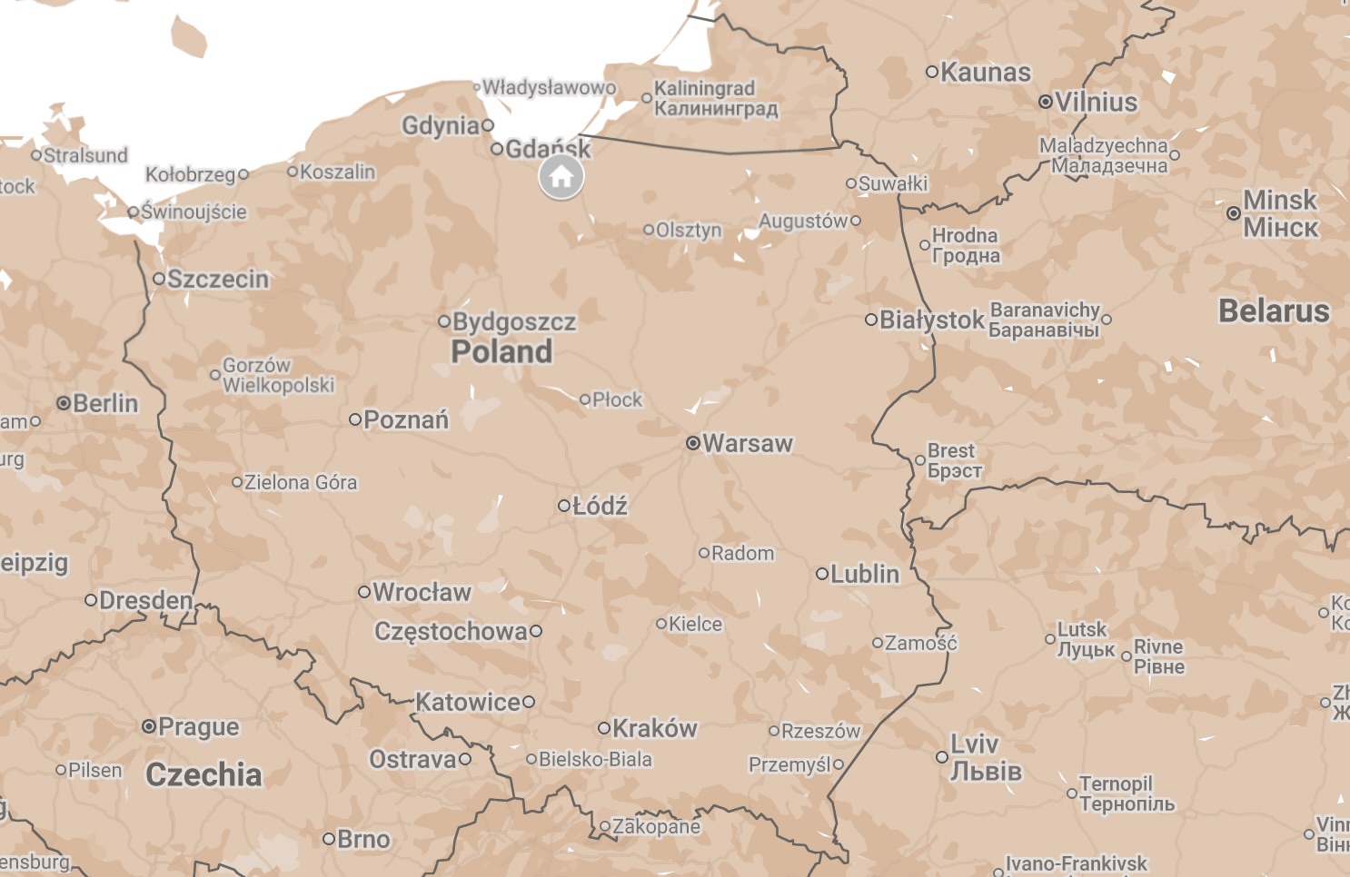 Map of Elbląg, Poland.
