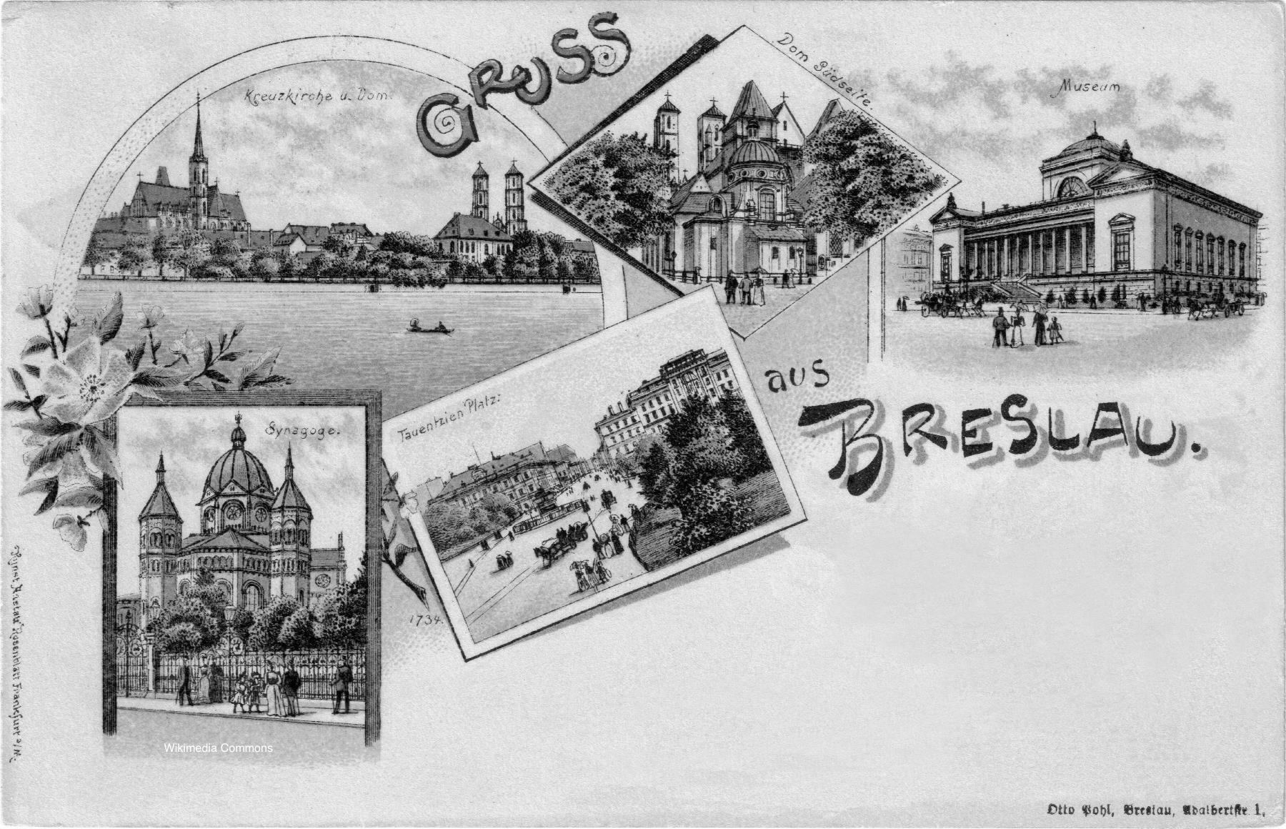 Photograph of an old postcard of Breslau, Germany.