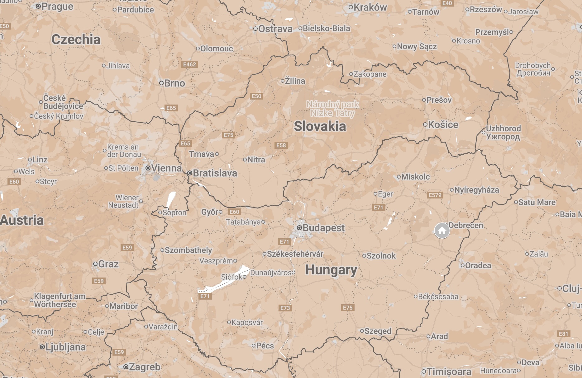 Map of Hajdu County, Hungary.