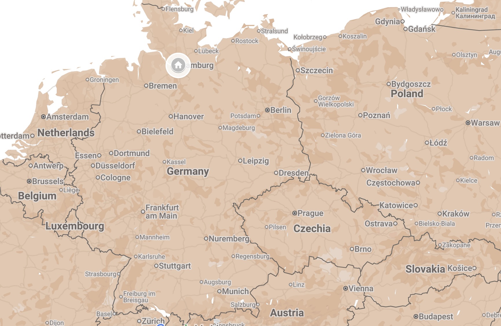 Map of Hamburg, Germany.