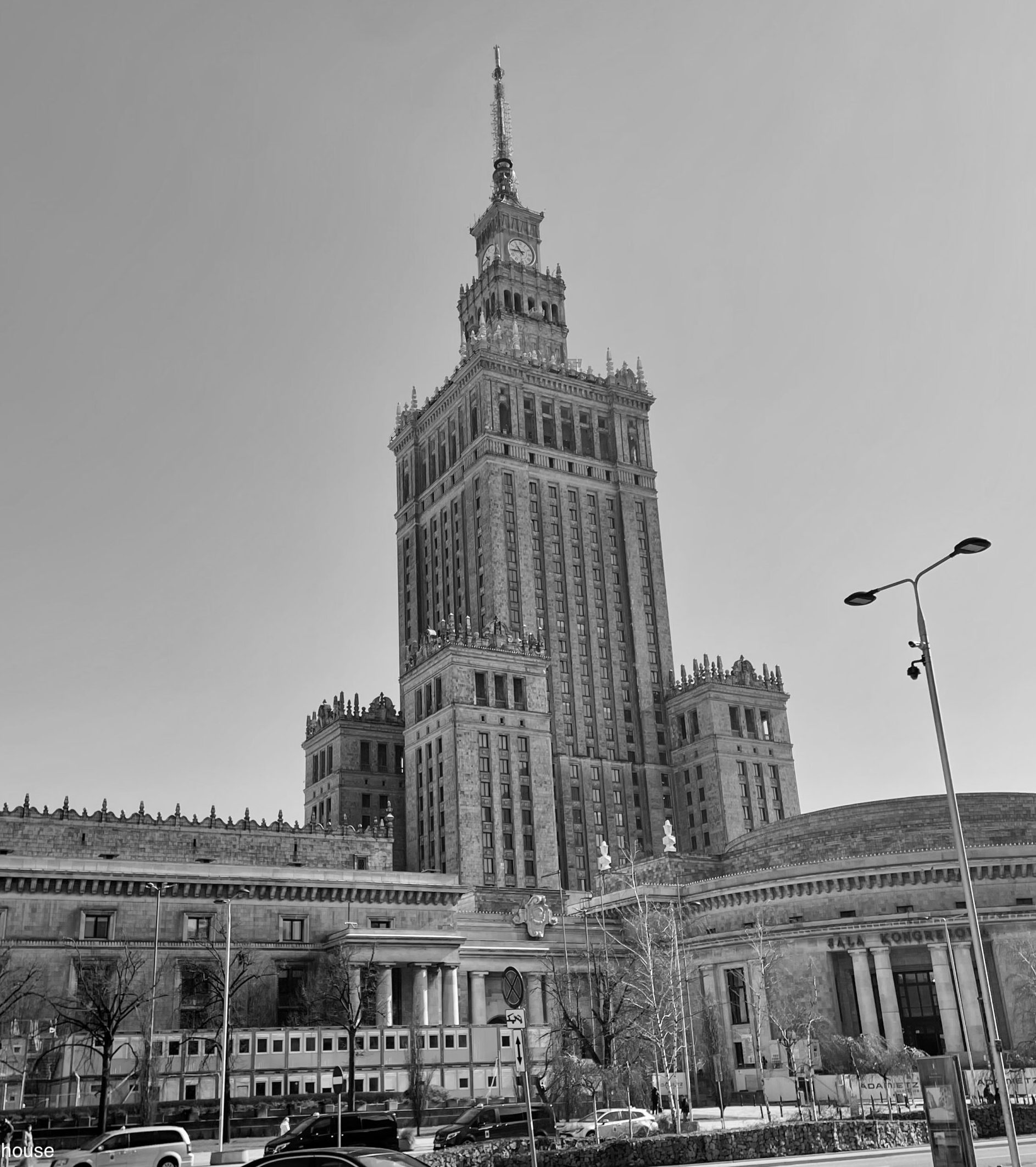Photograph of the Palace of Culture and Science in Warsaw, Poland.
