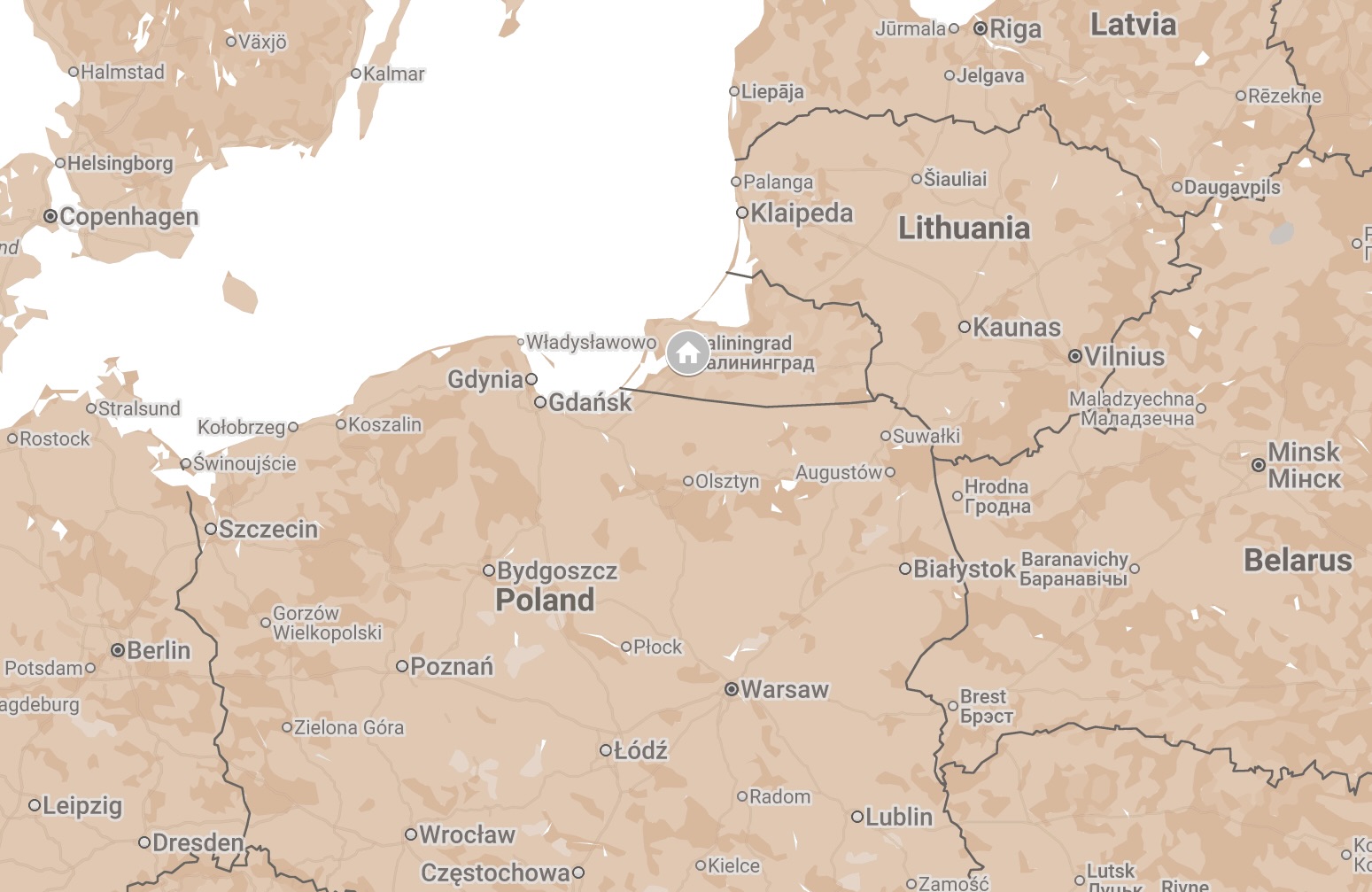 Map of Kaliningrad, Russia.