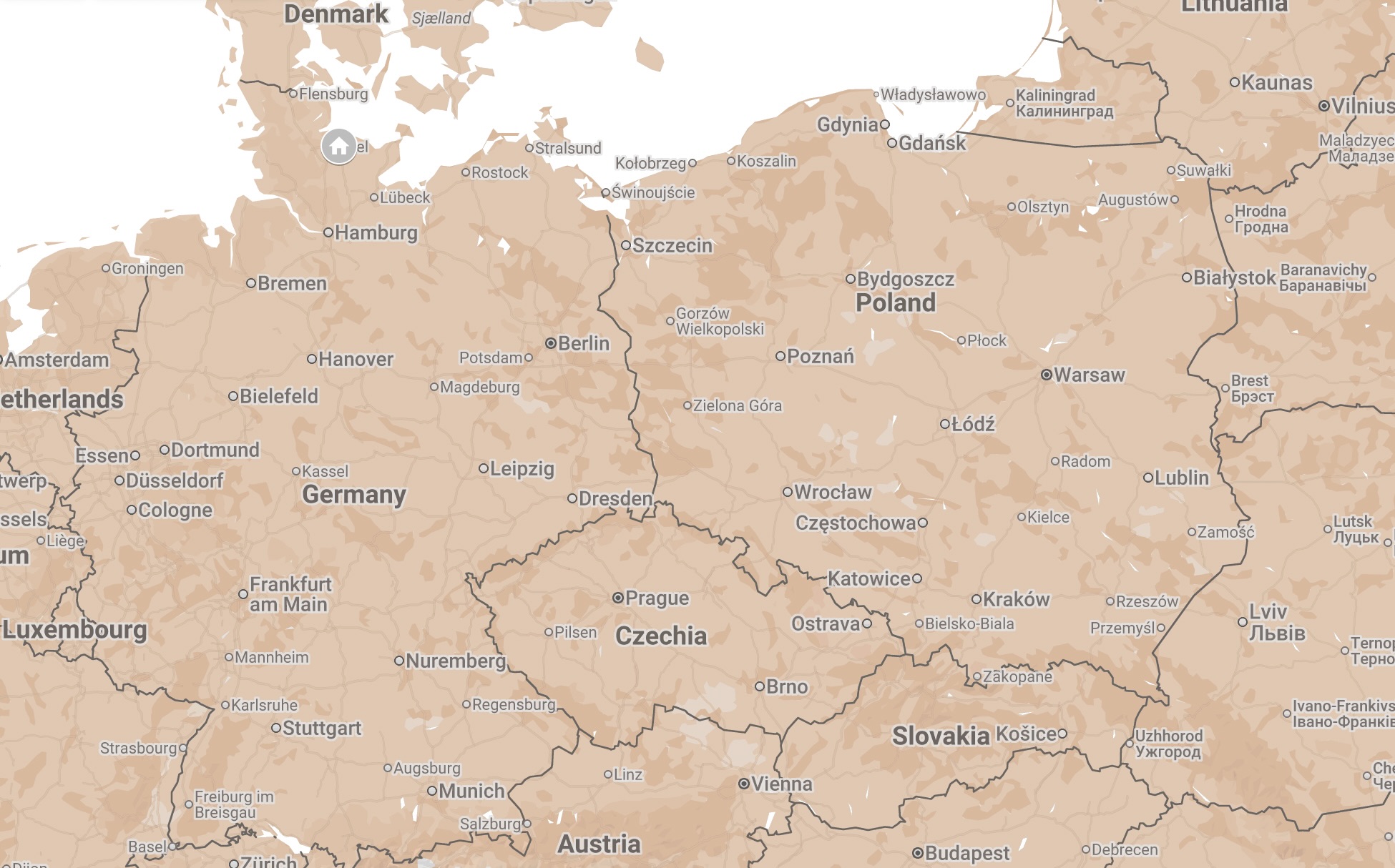 Map of Kiel, Germany.