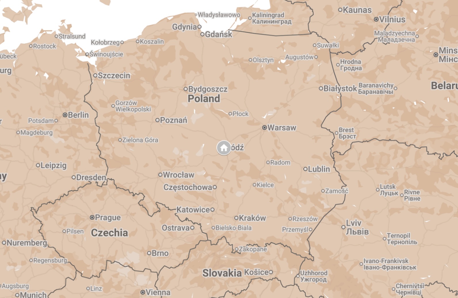 Map of Lodz, Poland.