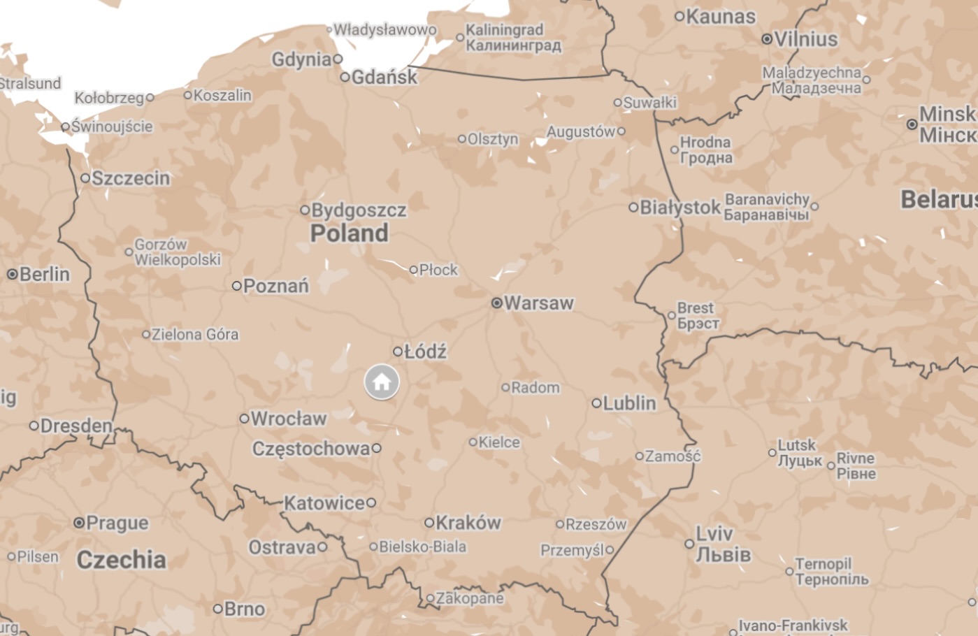 Map of Lodz Voivodeship, Poland.