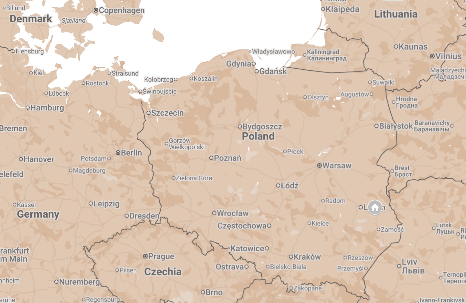 Map of Lublin Voivodeship, Poland.