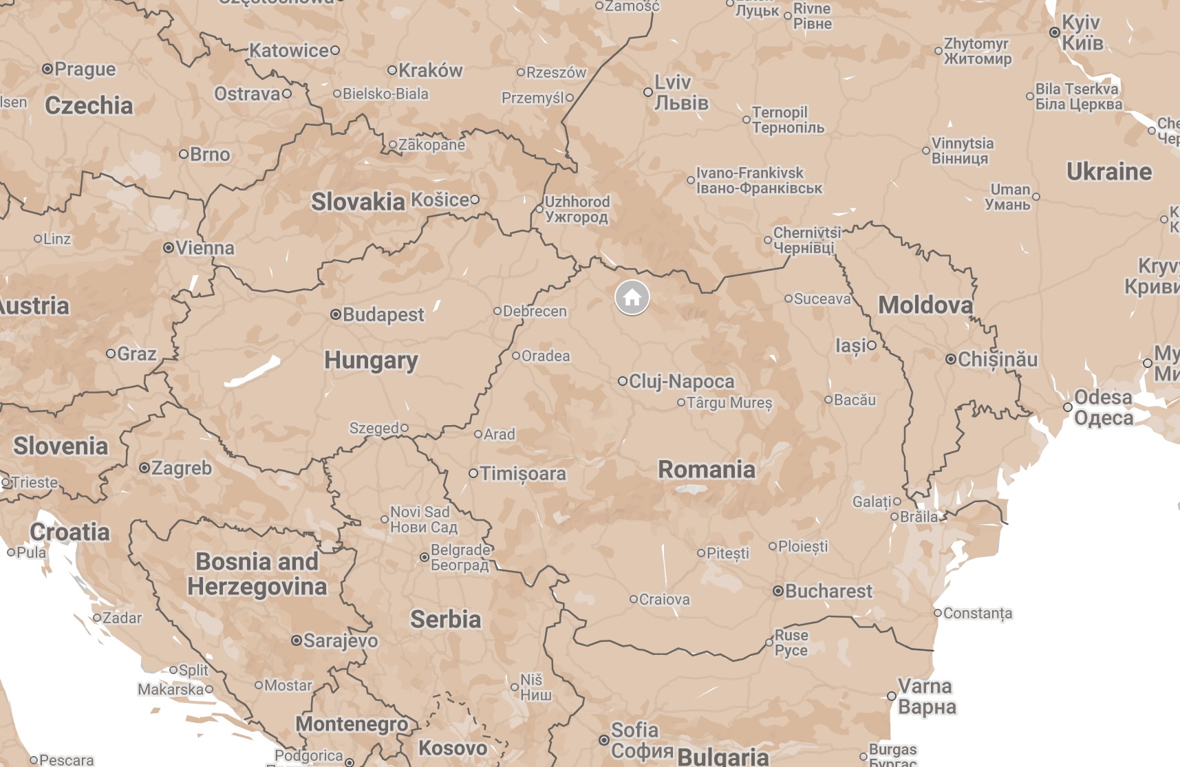 Map of Maramures County, Romania.