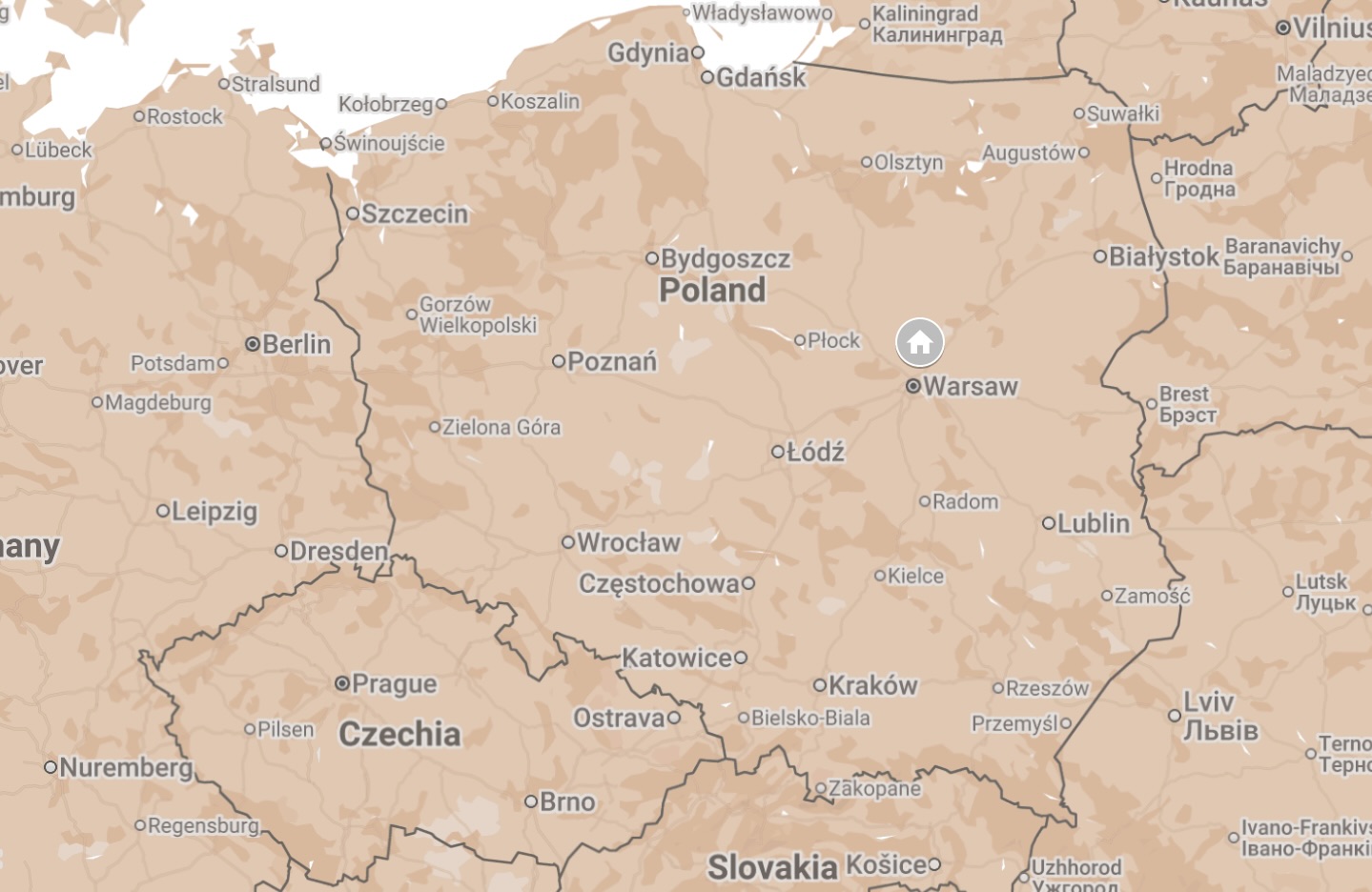 Map of Masovian Voivodeship, Poland.