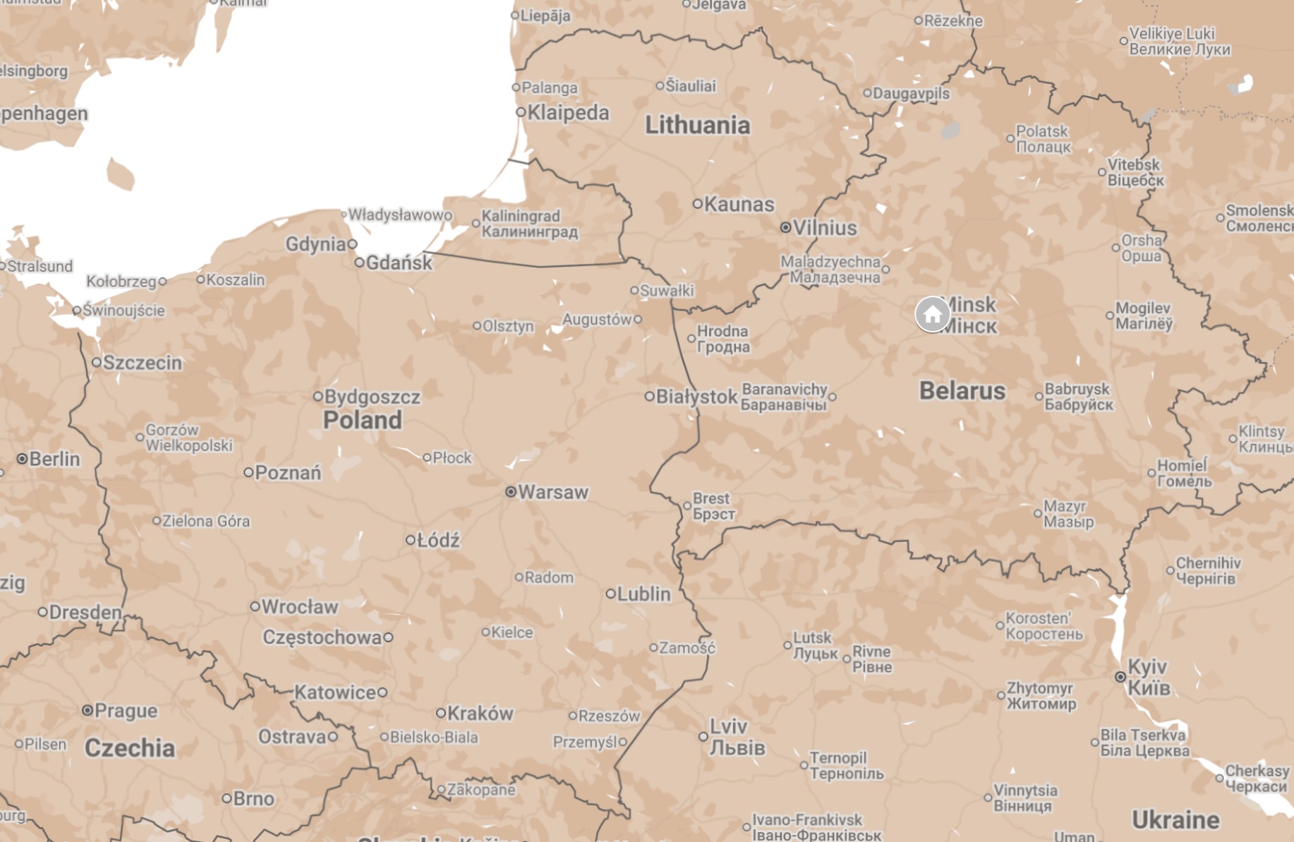 Map of Minsk, Belarus.