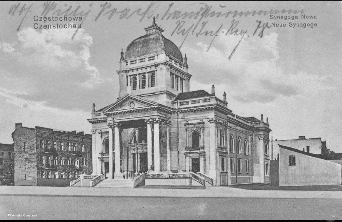 Old postcard of the New Synagogue in Czestochowa, Poland.