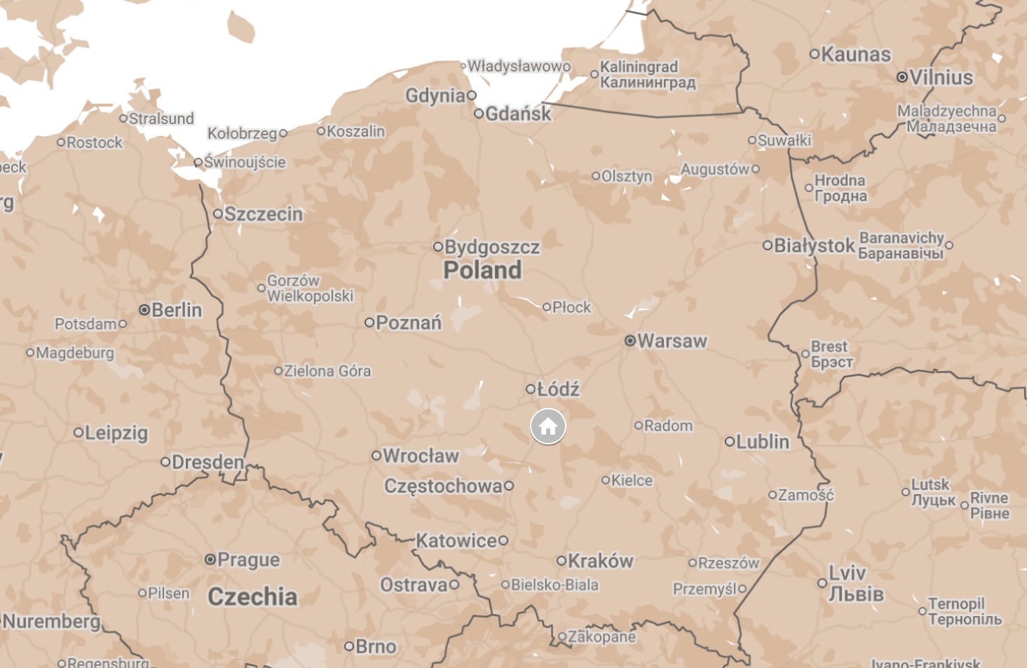 Map of Piotrkow, Poland.