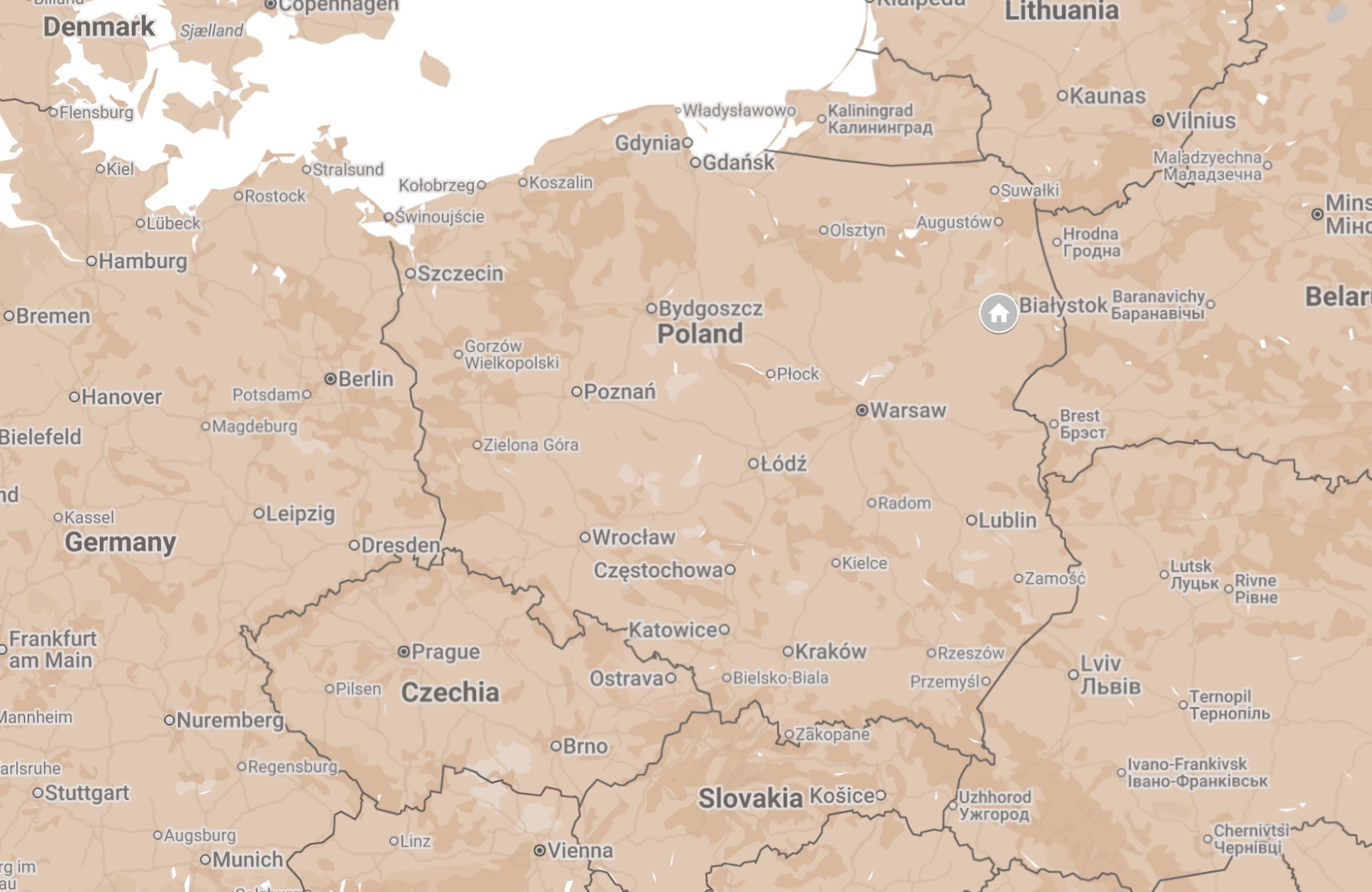 Map of the Podlaskie Voivodeship, Poland.