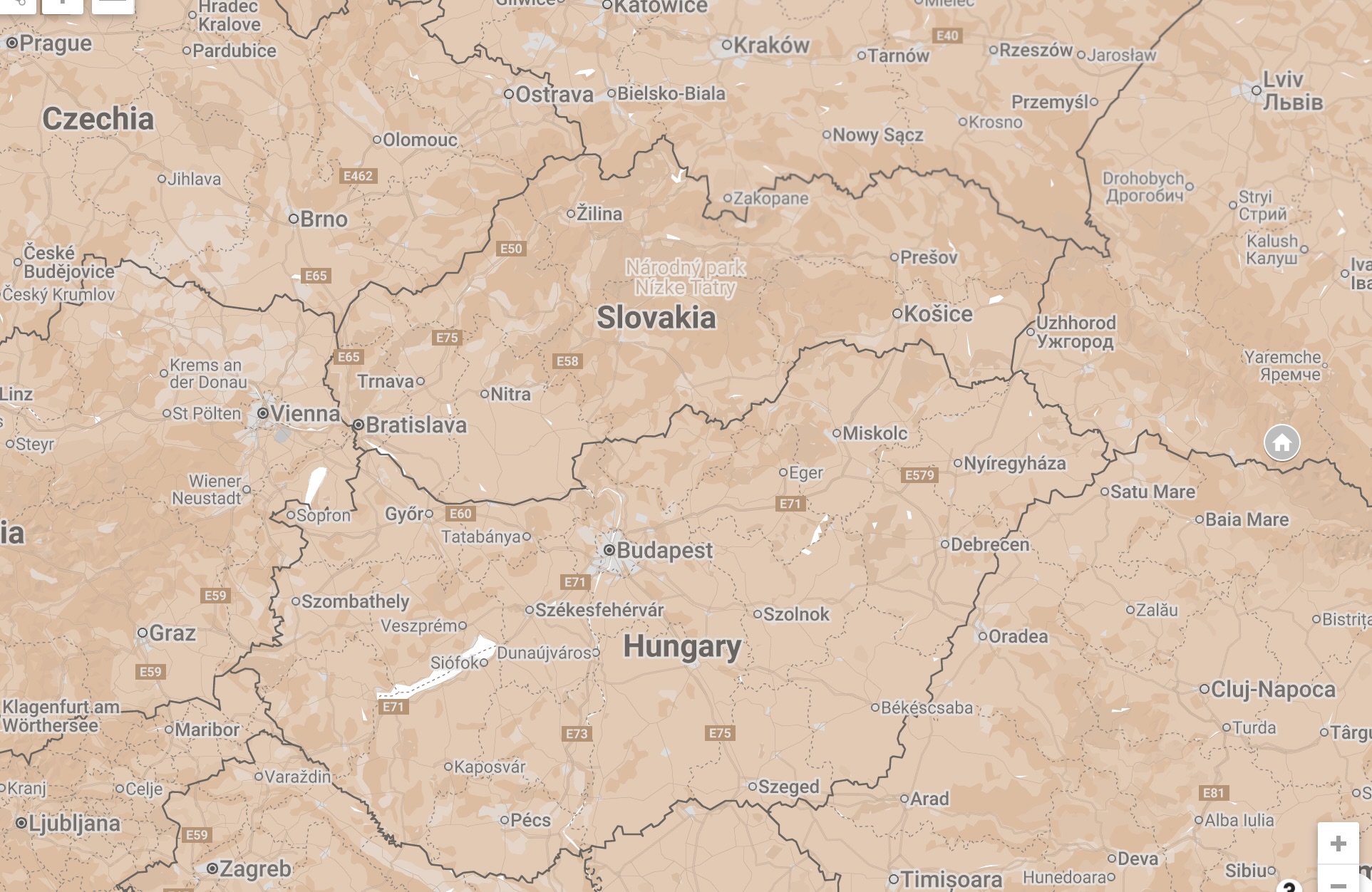 Map of Rachiv, Ukraine.