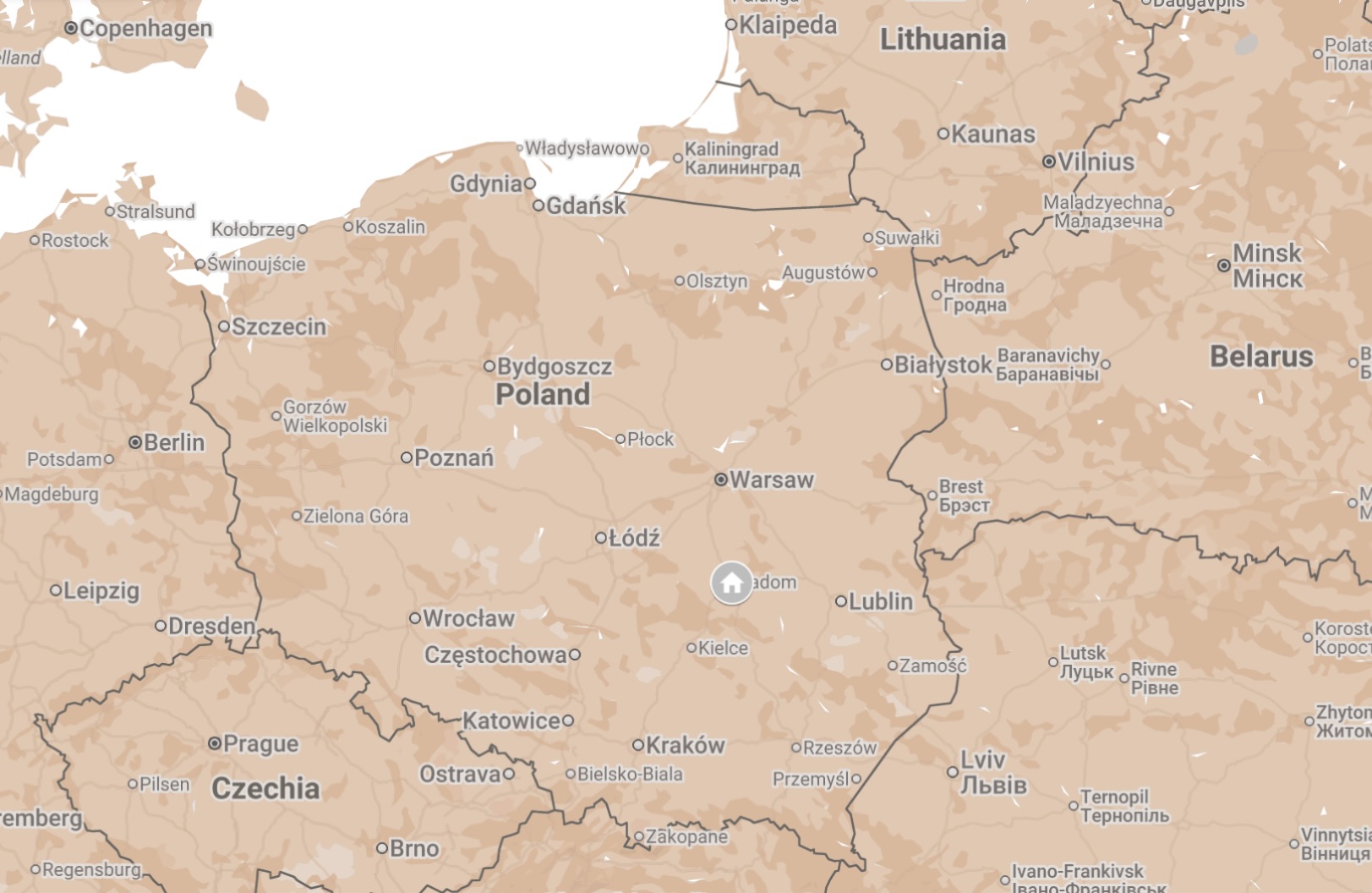 Map of Radom, Poland.