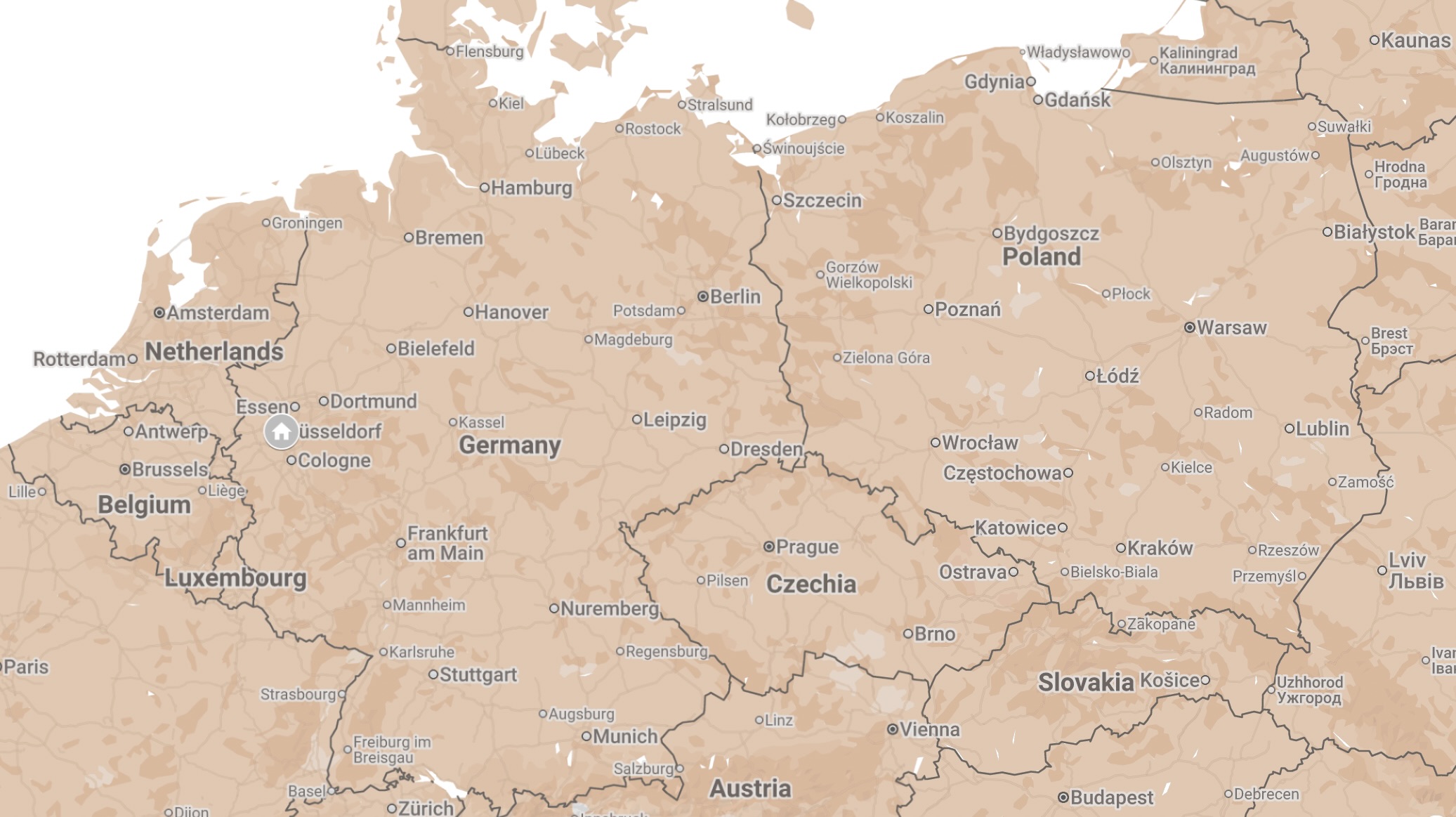 Map of Dusseldorf, Germany.