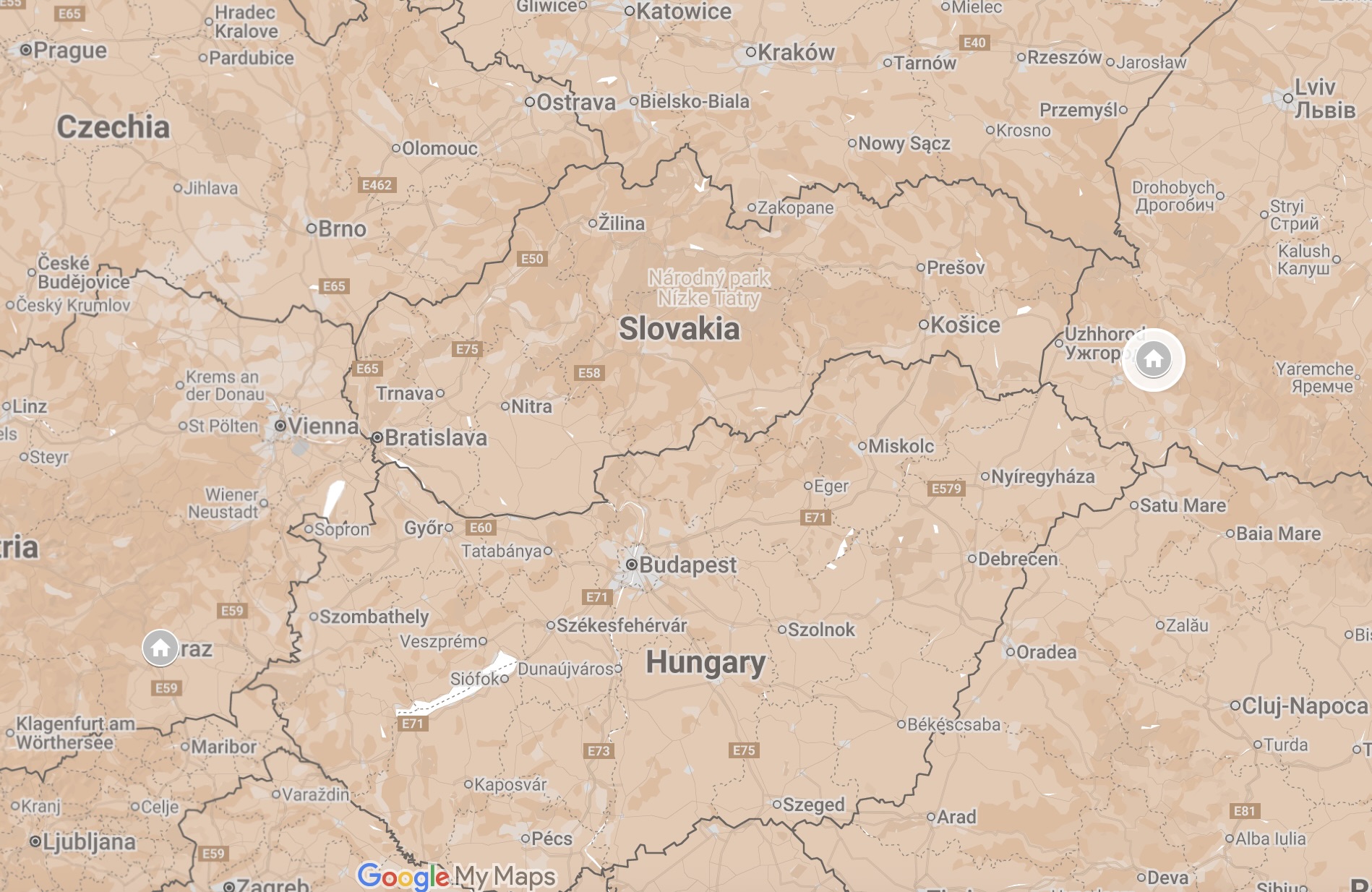 Map of Svaliava, Ukraine.