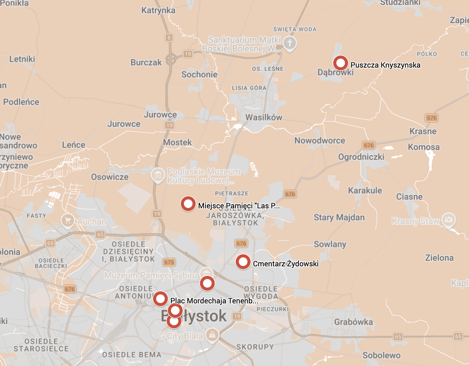 Map of sites Beyond Białystok Cnetre