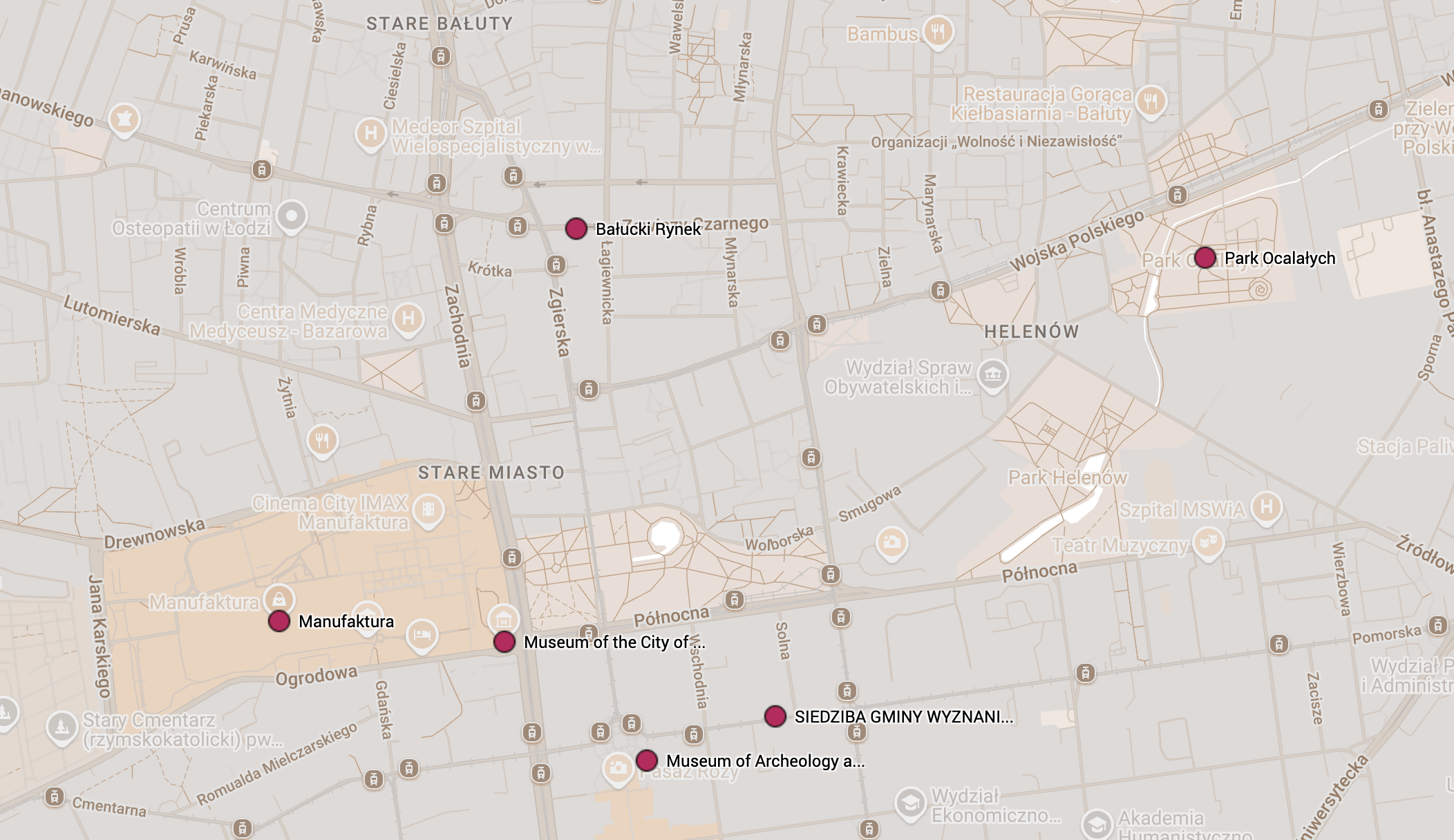 Map of northern Łódź