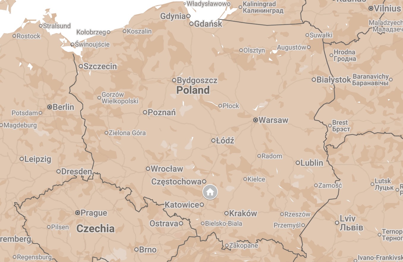 Map of the Silesian Voivodeship, Poland.