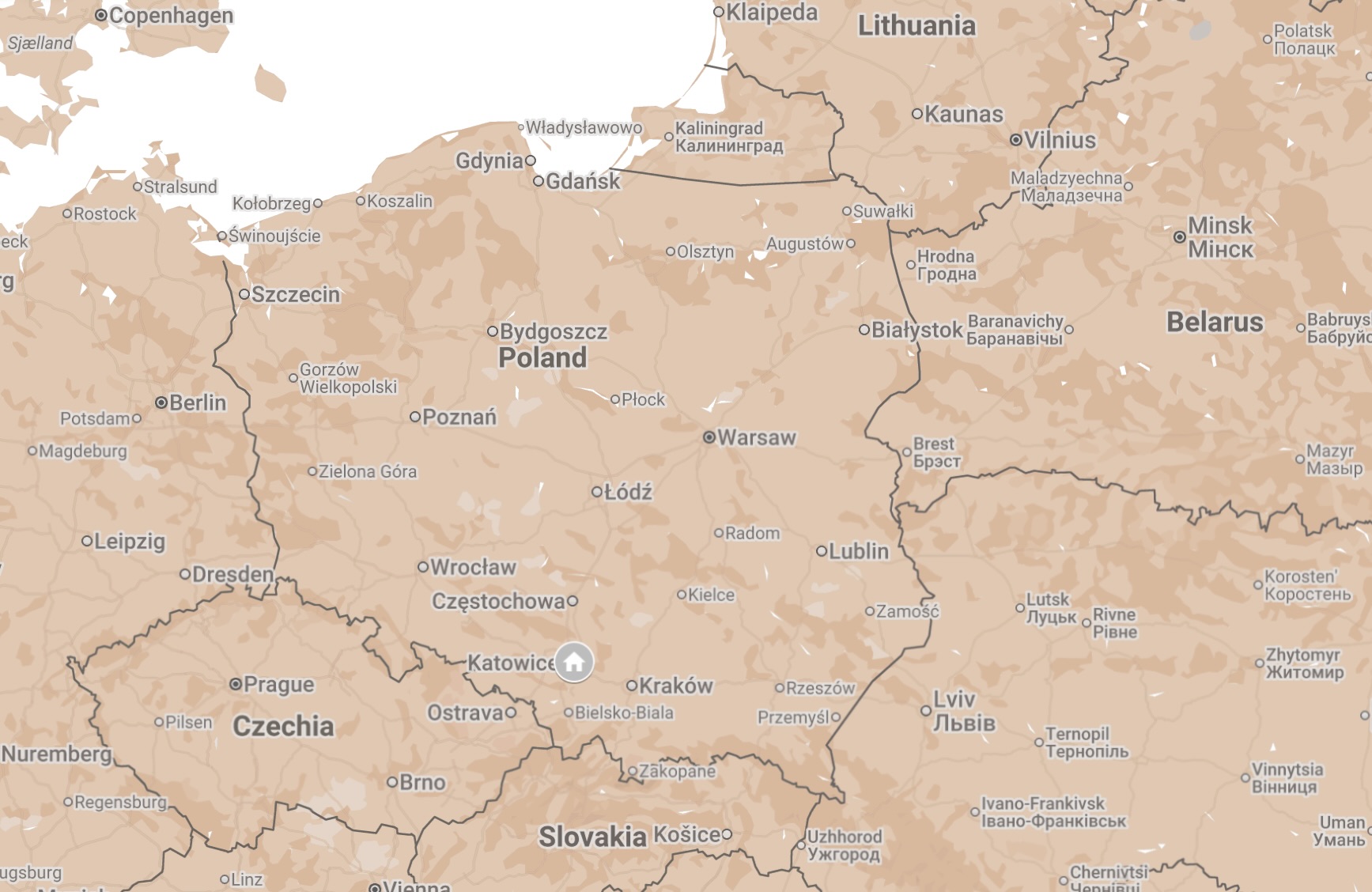 Map of Sosnowiec, Poland.