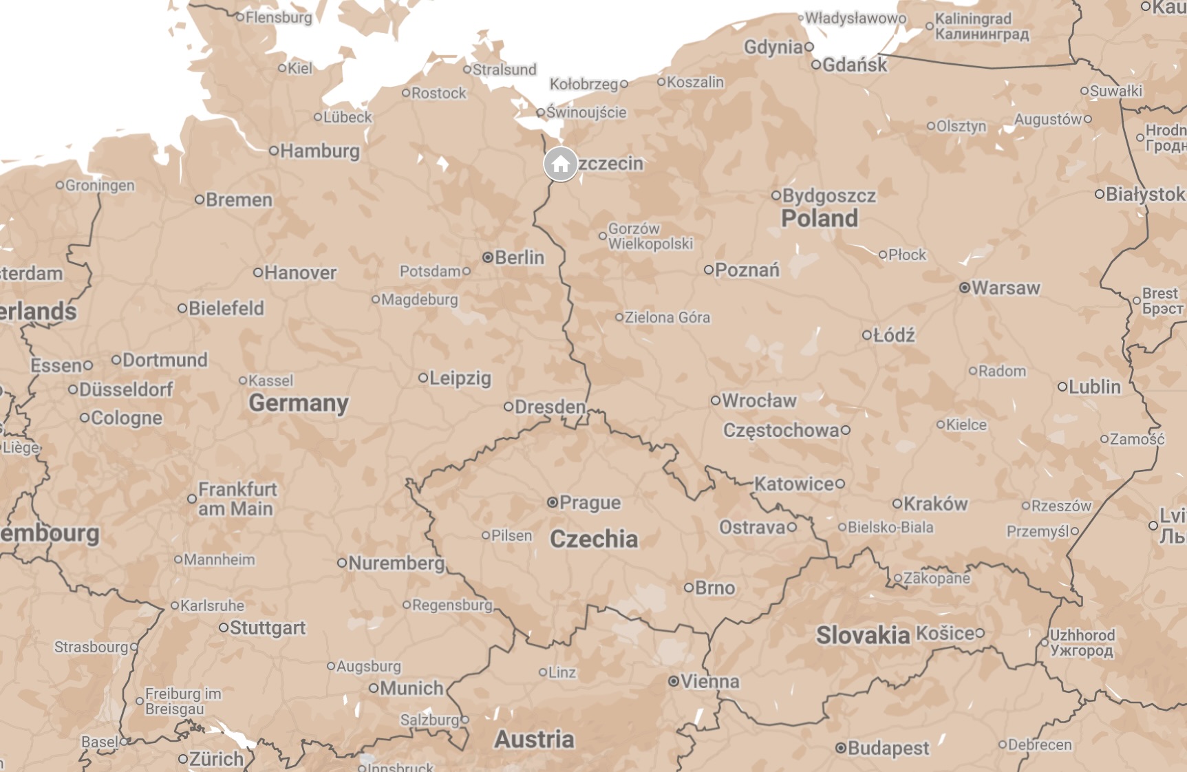 Map of Szczecin, Poland.