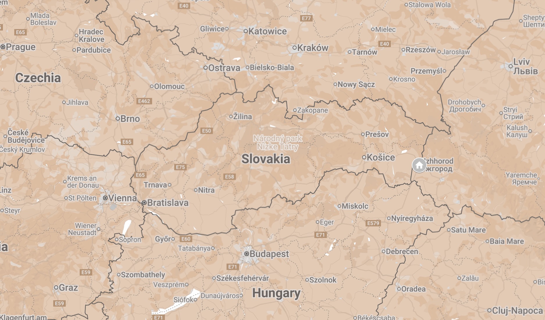 Map of Subcarpathian Rus.