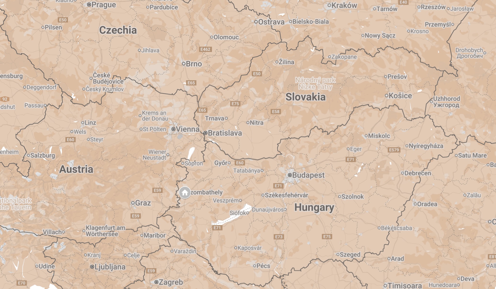 Map of Szombathely, Hungary.