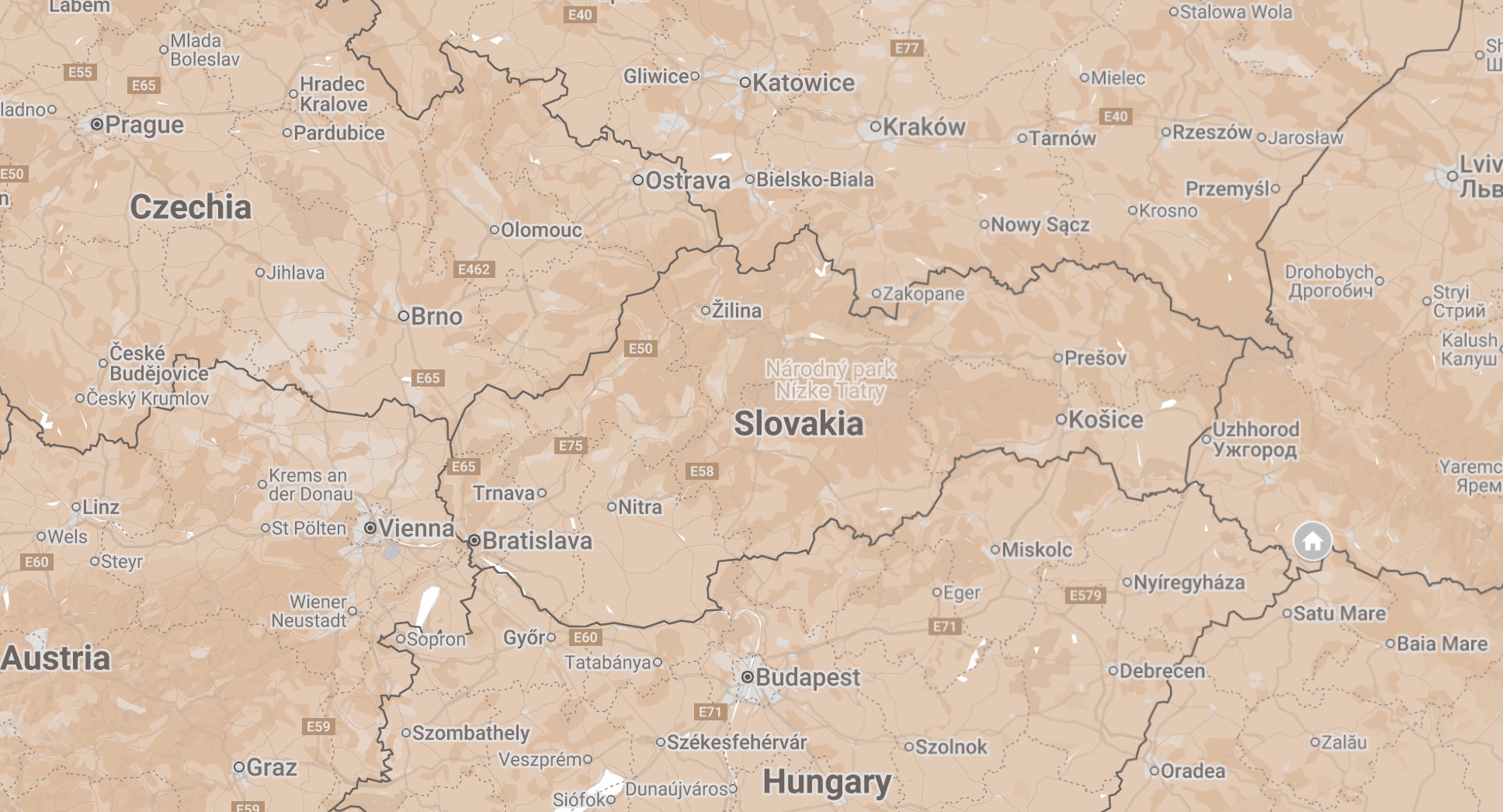 Map of Vynohradiv, Ukraine.