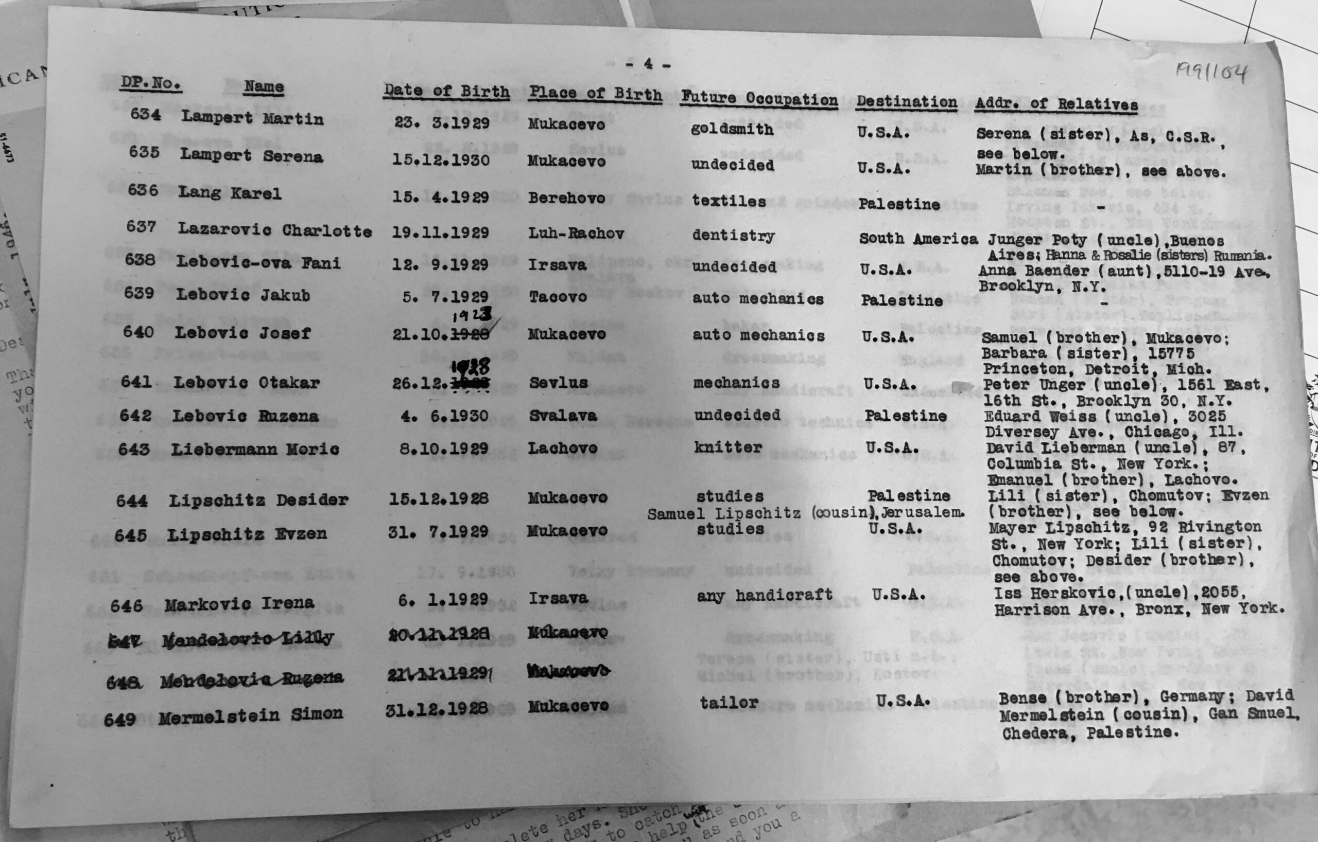 Photograph of the List of the Fourth Group of the Boys in the London Metropolitan Archives.