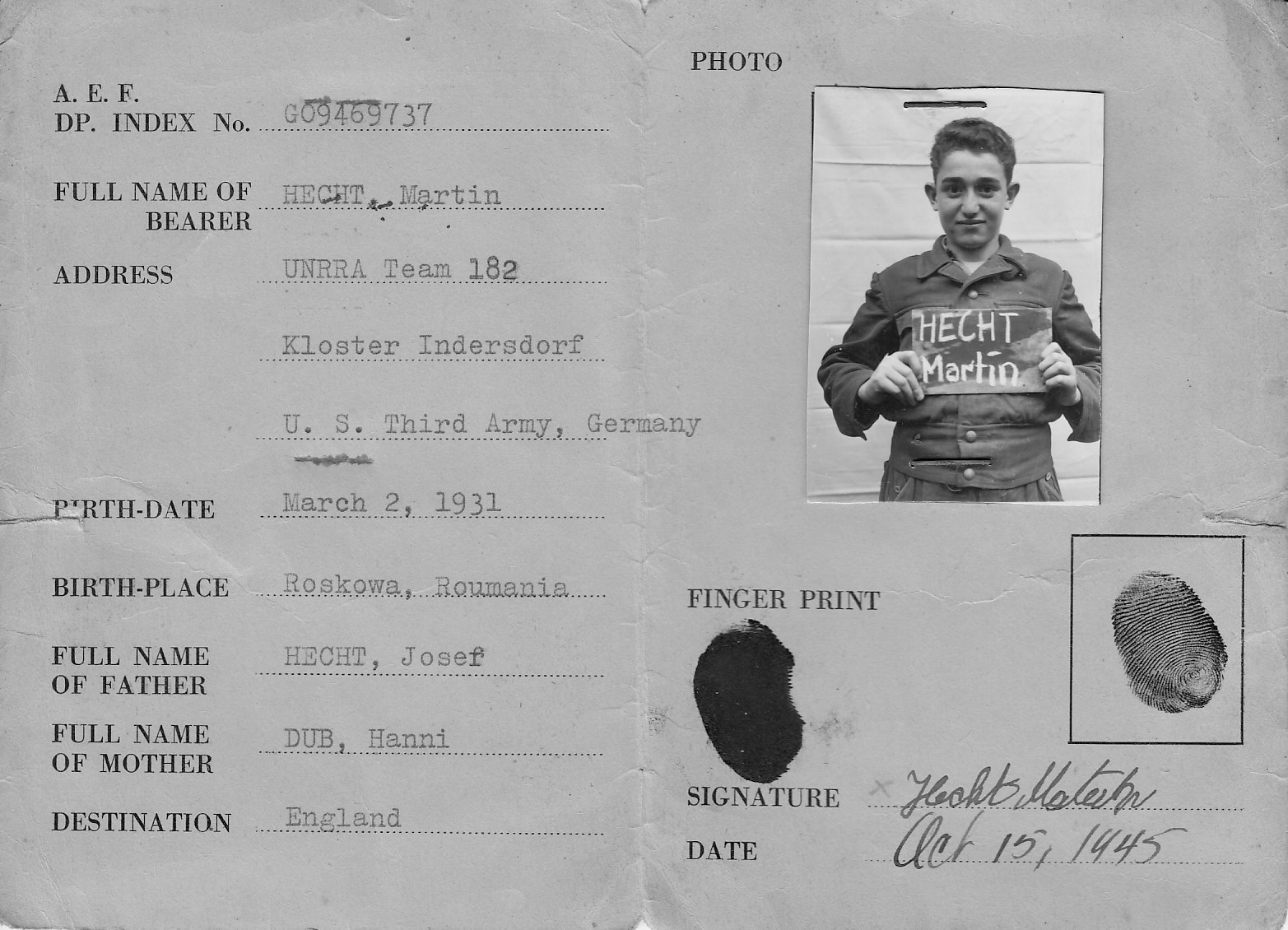 Photograph of Martin Hecht ID from Kloster Indersdorf.