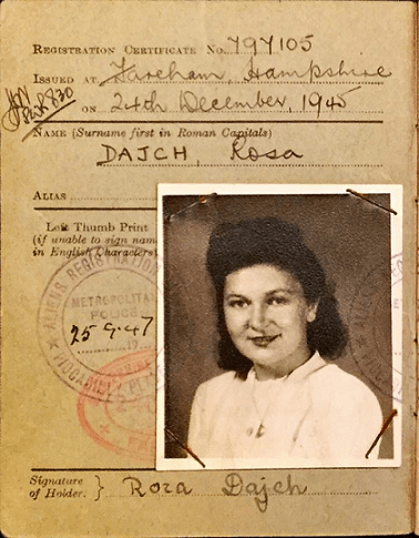 Photograph of Rosa Dajch's ID papers.