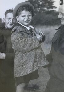 Photograph of Jackie Young at Crosby-on-Eden airfield in August 1945.