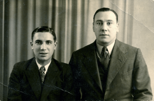 Photograph of Kirszberg on the left with Mr Frank Levy, his guardian, February, 1946