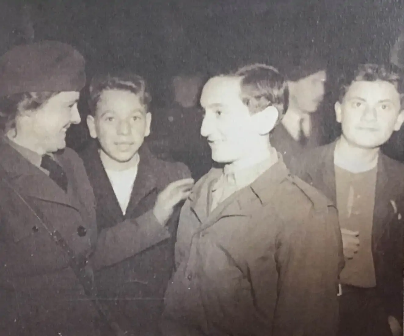 Photograph of arrival in the UK 1945. Pinchas Hebel is on the right
