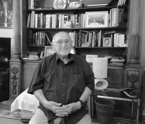 Photograph of Sam Freiman at home in 2018.