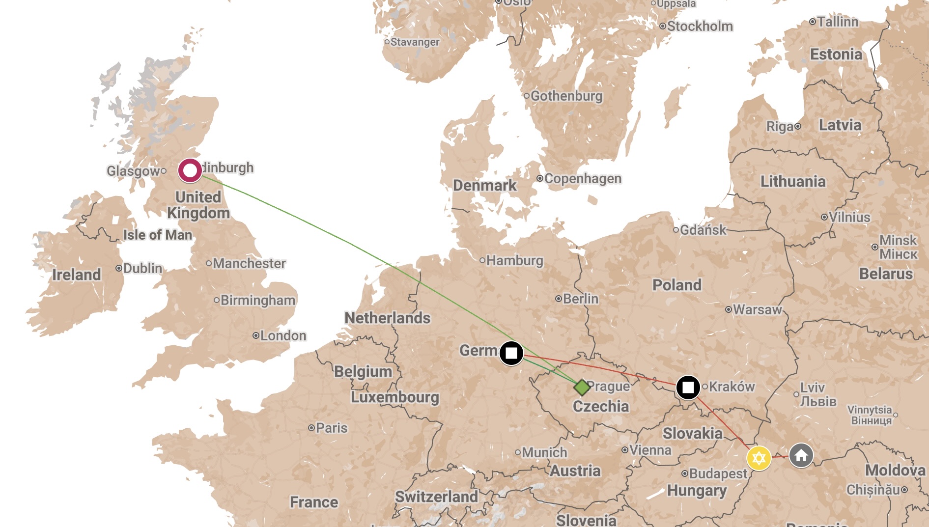Map of Maurice Vegh's Journey 1944-1948.