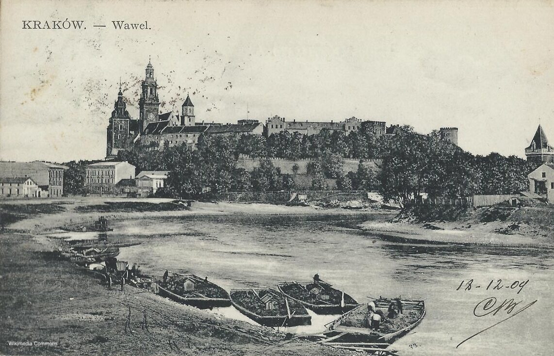 Old Postcard showing Wawel castle, Krakow, Poland, 1909.