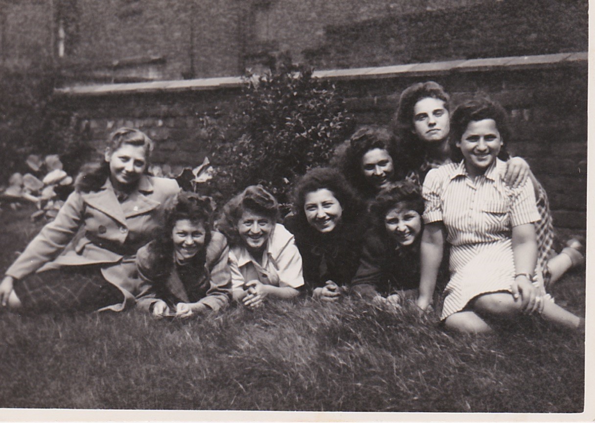 Photograph of 1946 23rd September, L to R front row Bela, Maszia, Bluma, Jadzia, Kitty, Ester