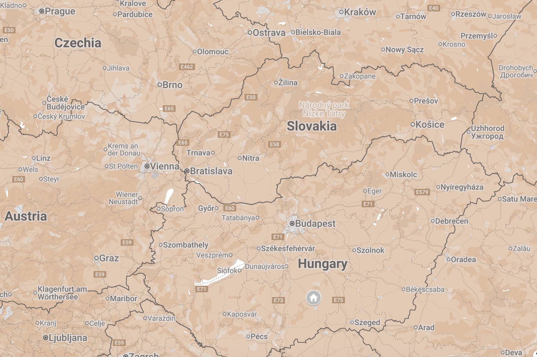 Map of Bacs-Kiskun County, Hungary.