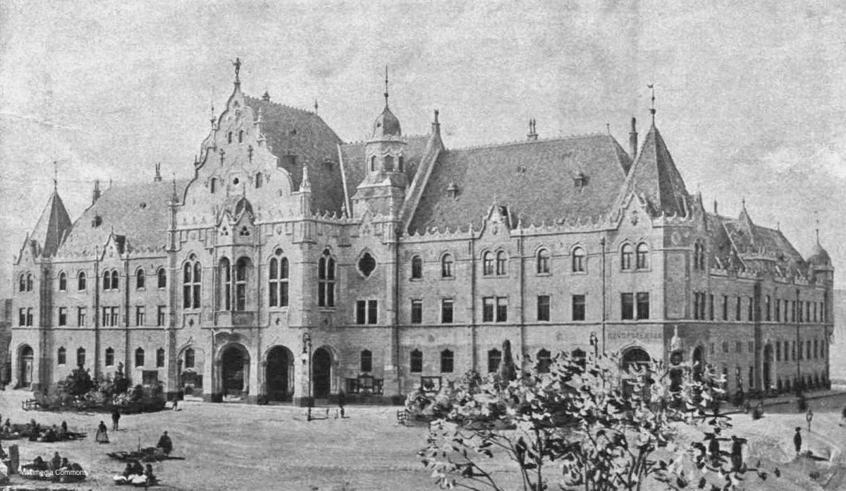 Old Photograph of the town hall in Kecskemét, Hungary.