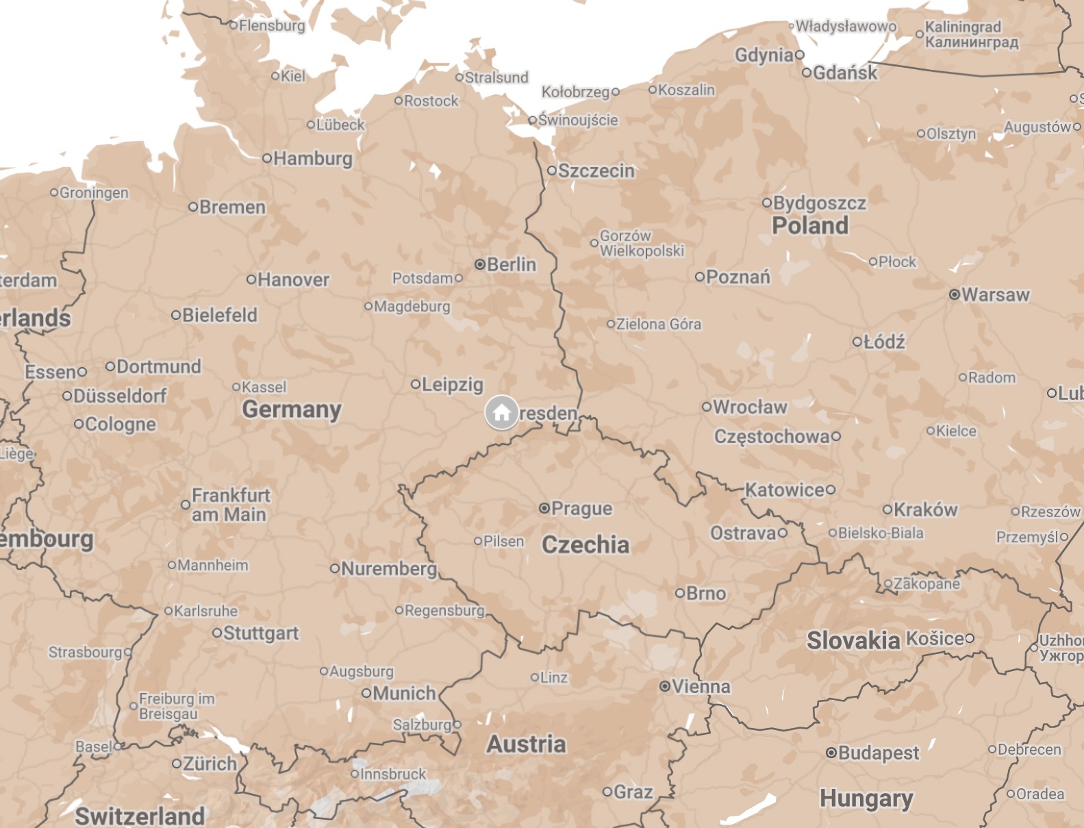 Map of Dresden, Germany.