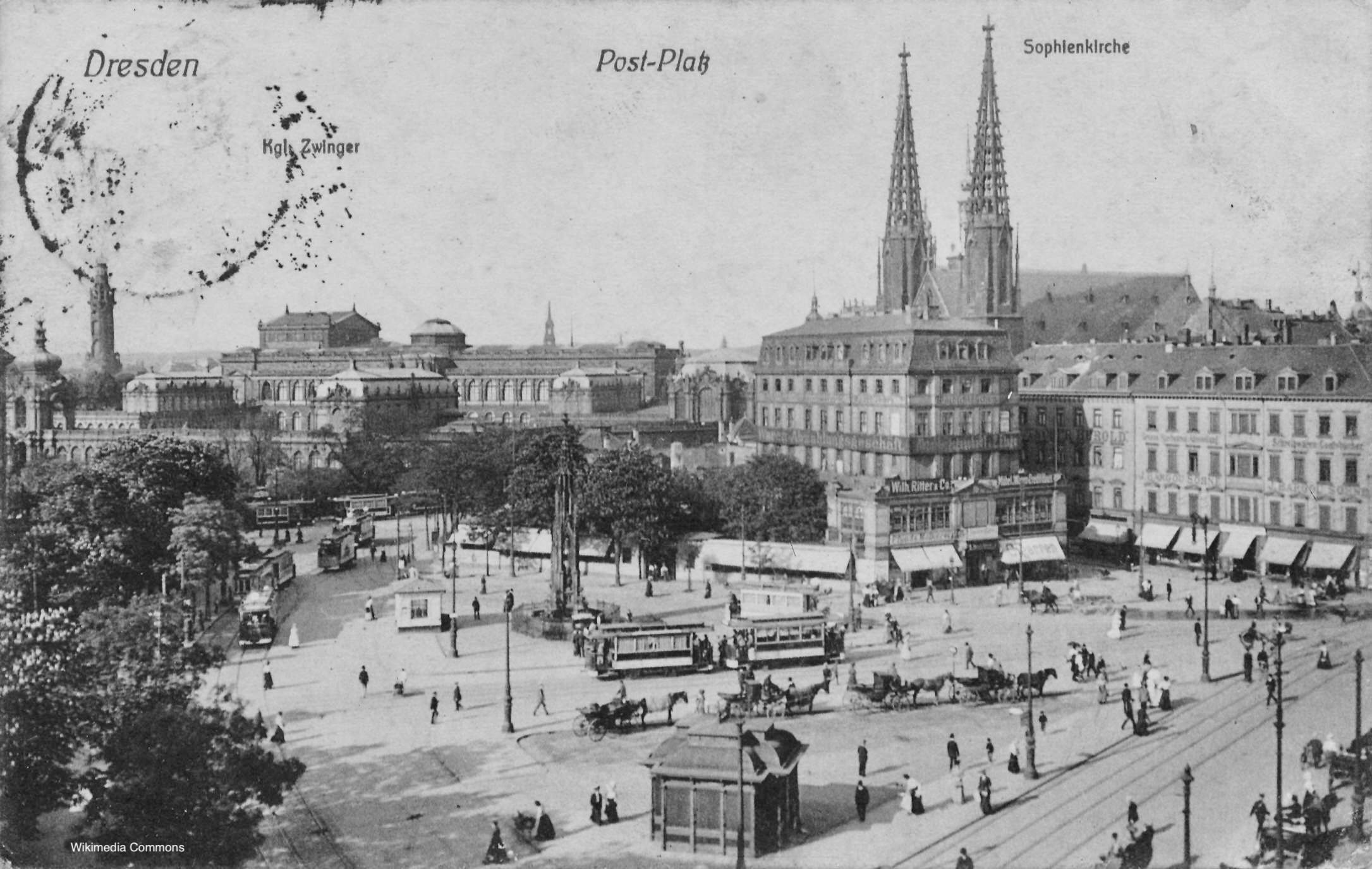 Photograph of an old postcard of Dresden, Germany, 1913.