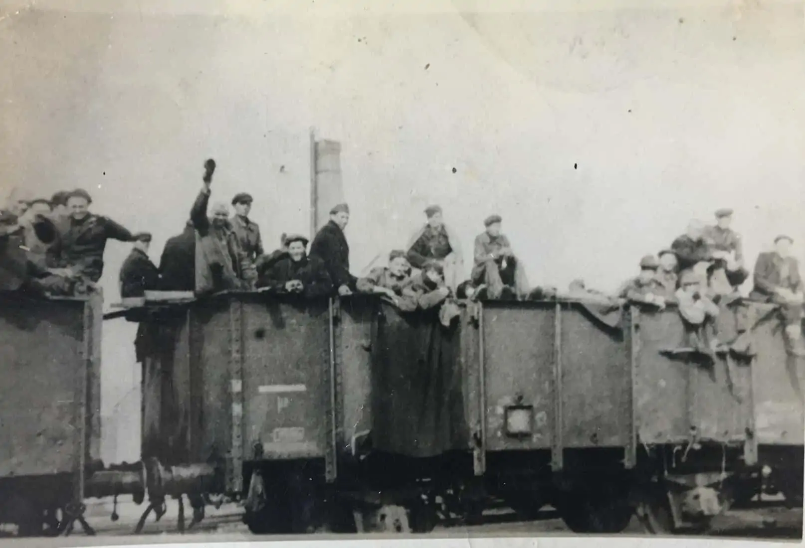 Photograph of the liberation of the death train from Buchenwald to Theresienstadt 8 May 1945.