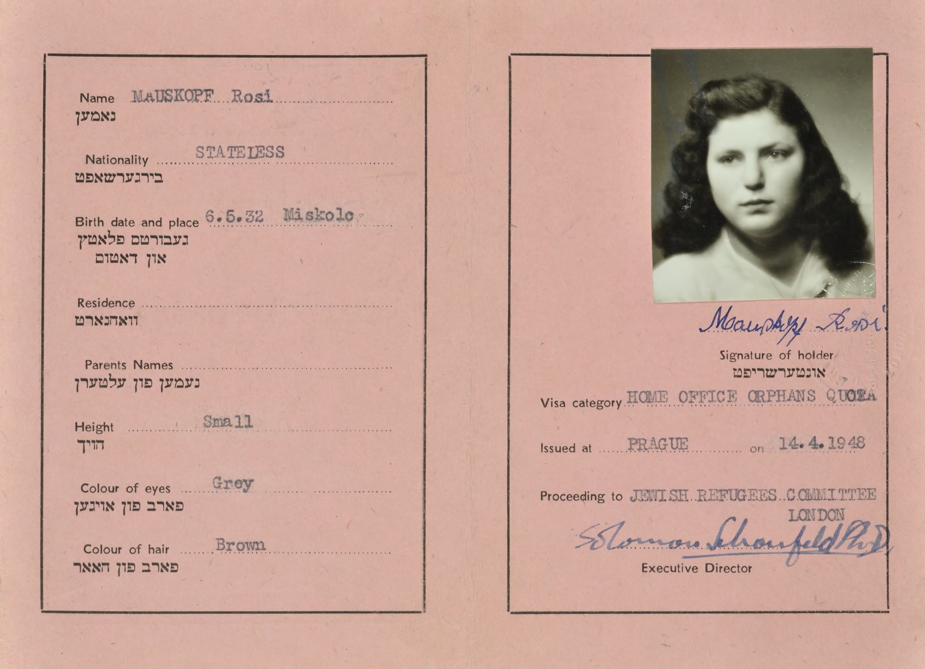 Photograph of documents belonging to Rozi Mauskopf.